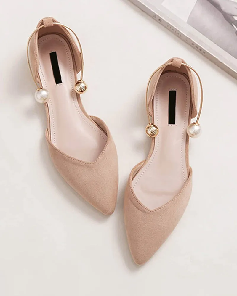 Pearl Buckle Pointed Toe Flat Loafers