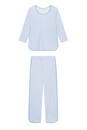 Pima Long-Long Set in Classic Blue Oxford Print
