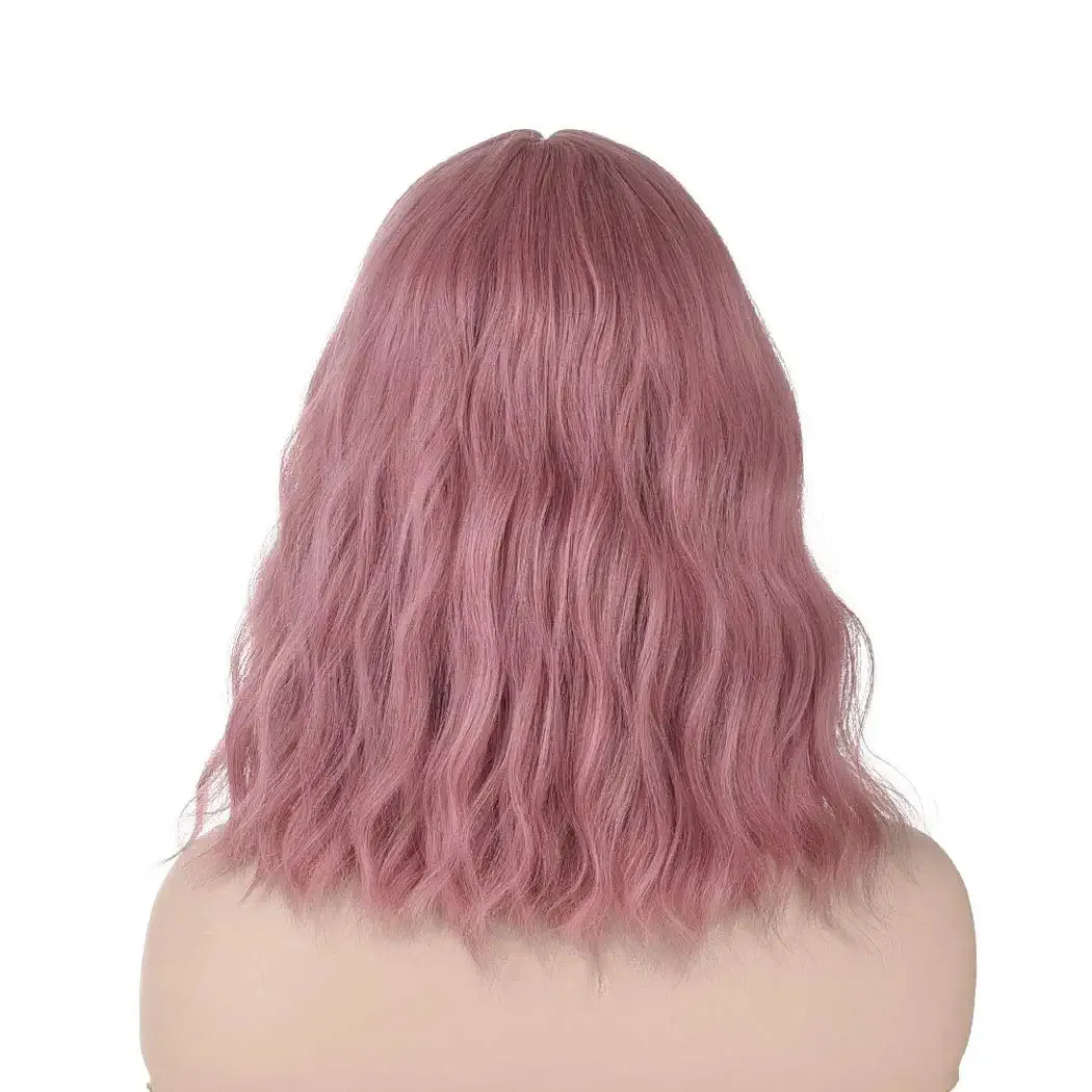 Pink Wavy Hair Wig with Bang