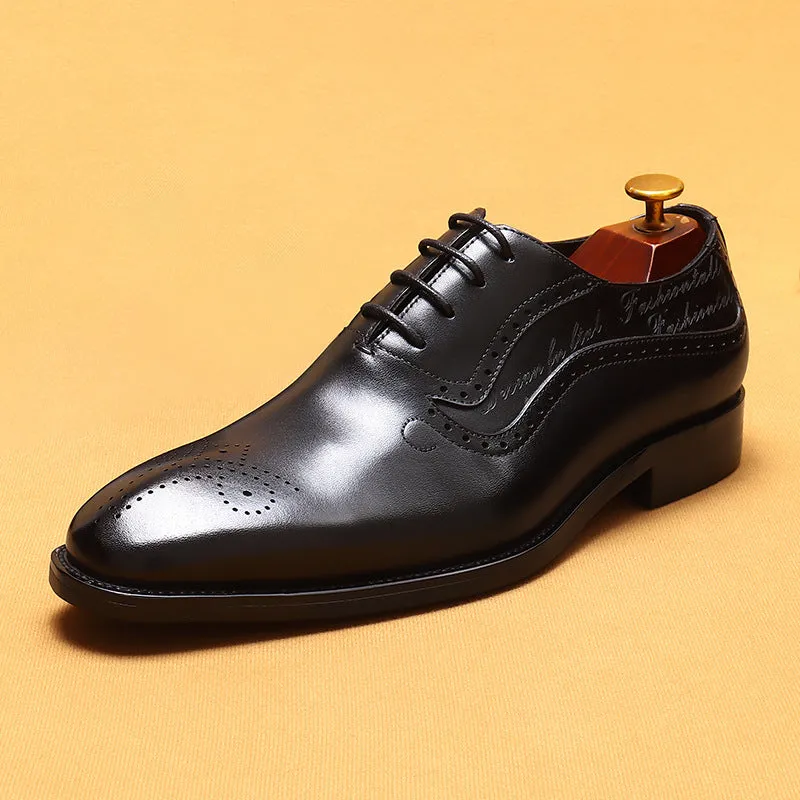 Pointed Toe Leather Shoes Men's Genuine Leather Hand-Rub Color Men's Shoes Business Formal Wear Pointed Toe Carving Brogue Oxford Shoes96110