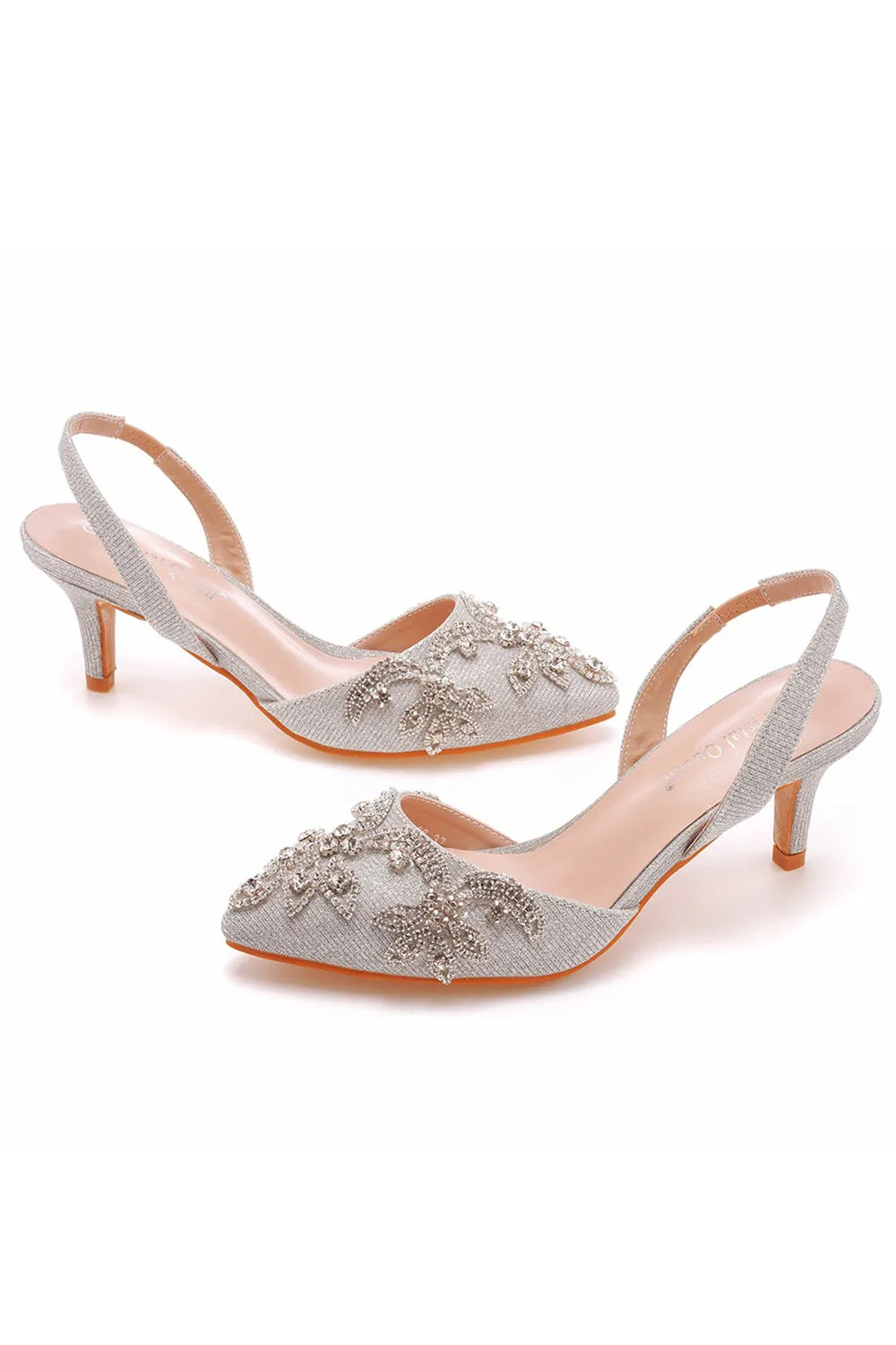 Pointed Toe rhinestone Glitter Slingback Pumps