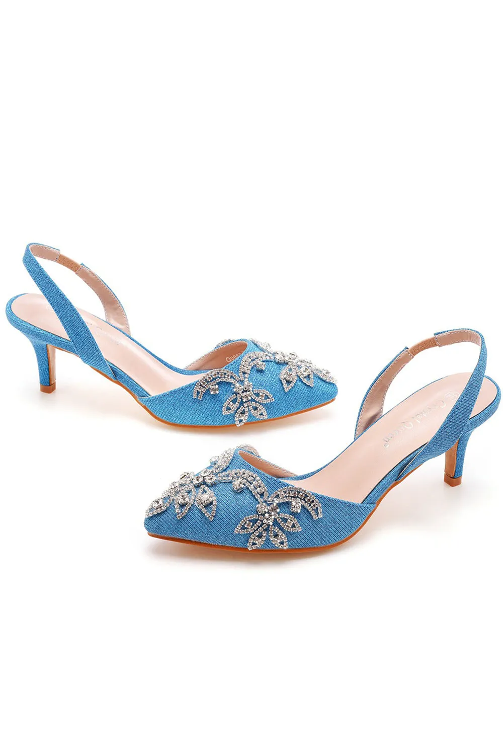 Pointed Toe rhinestone Glitter Slingback Pumps