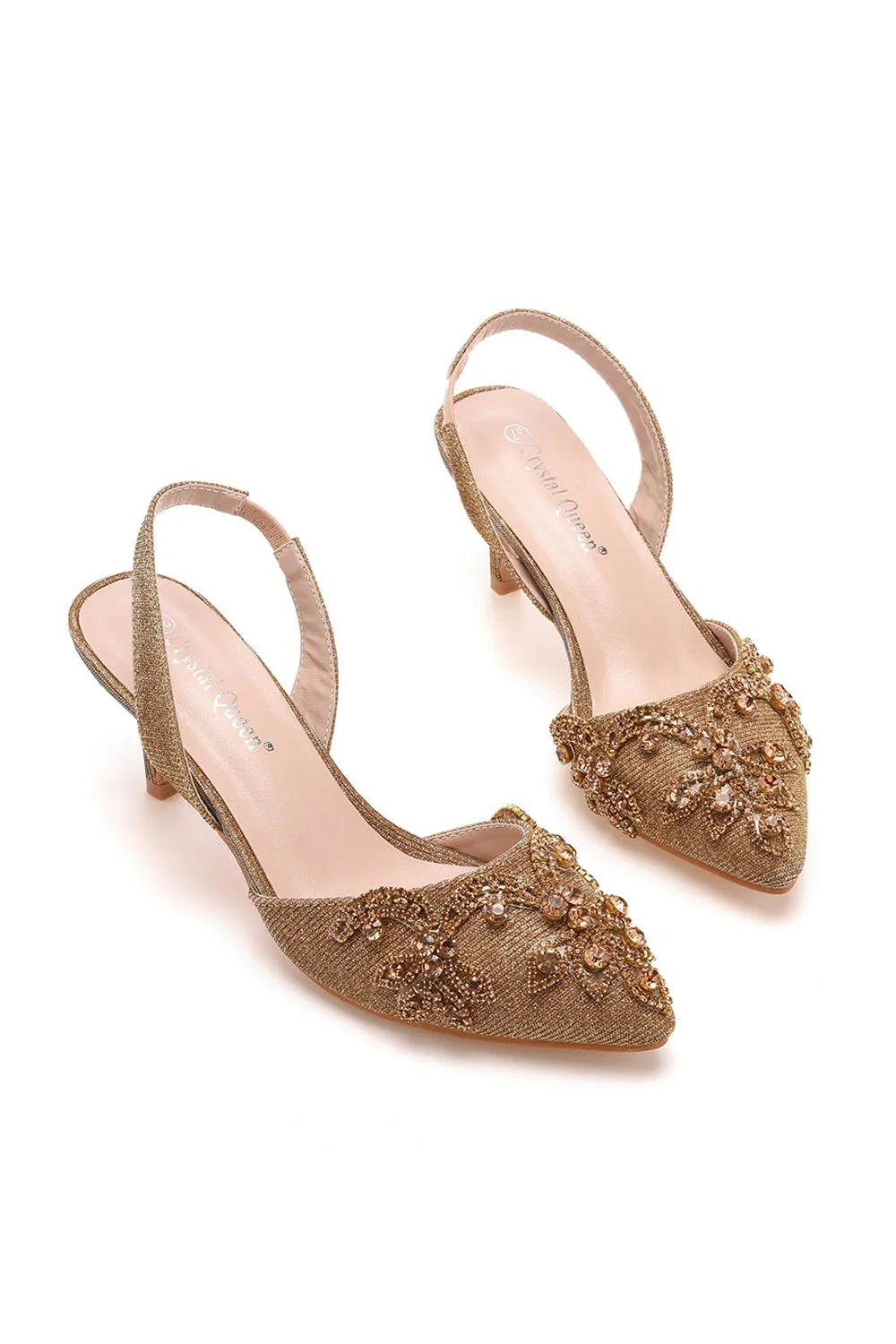Pointed Toe rhinestone Glitter Slingback Pumps