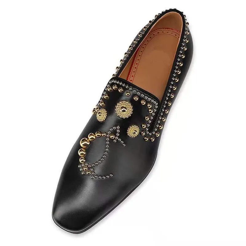Pointed Toe Rhinestone Rivet Flat Shoes Male