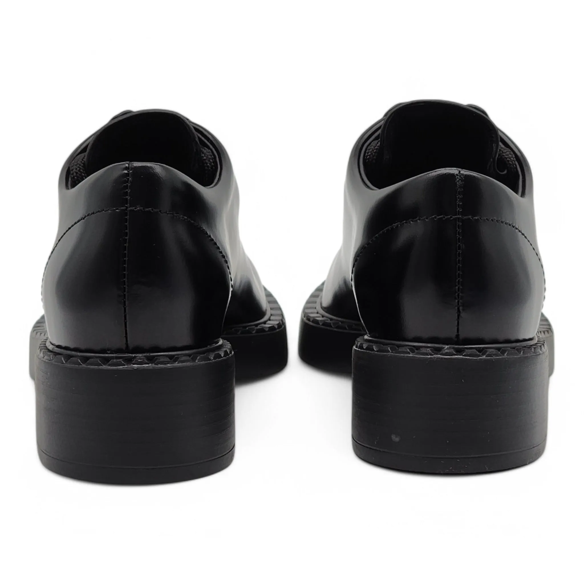 Prada Triangle Logo Lace-Up Shoes - Brushed Leather - Black 35