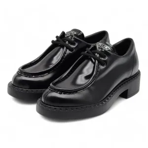 Prada Triangle Logo Lace-Up Shoes - Brushed Leather - Black 35