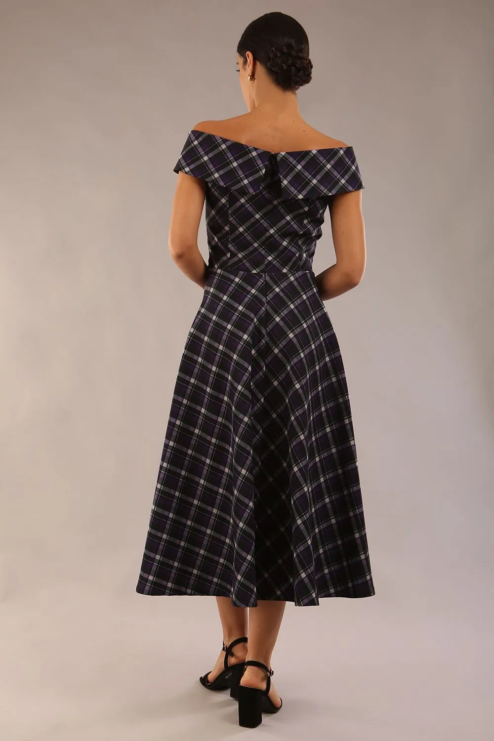 (PRE-ORDER) Montclair Tartan Off-Shoulder Midi Dress