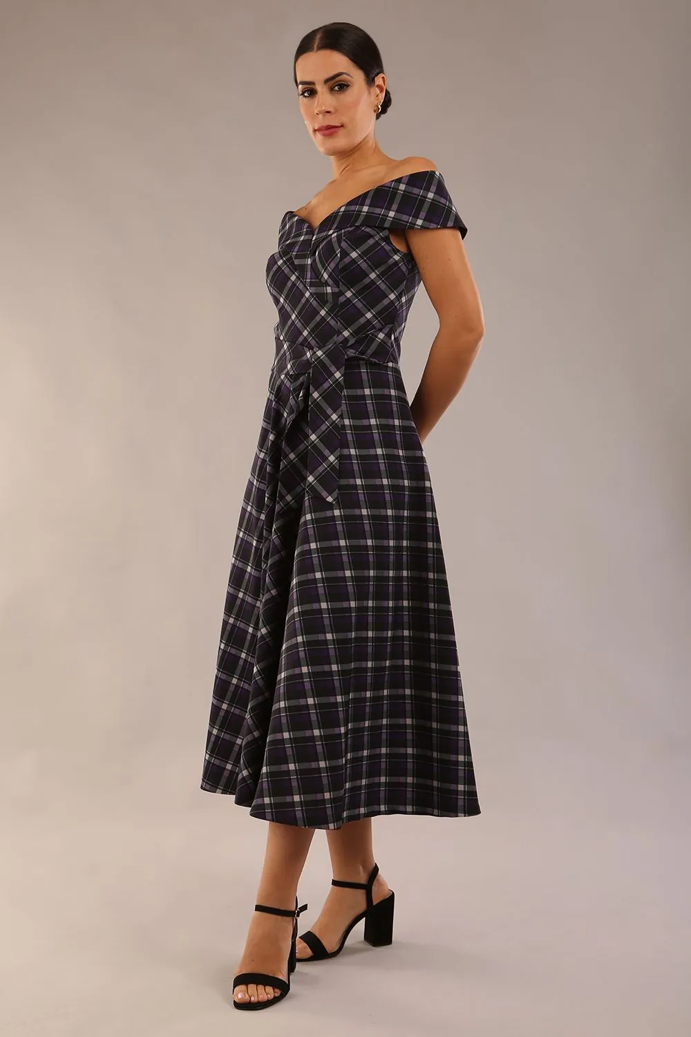 (PRE-ORDER) Montclair Tartan Off-Shoulder Midi Dress
