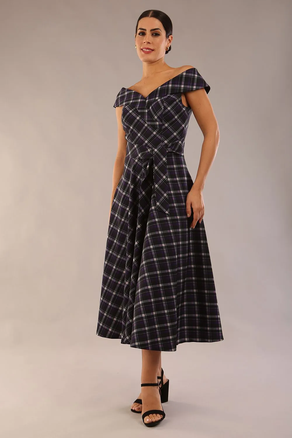 (PRE-ORDER) Montclair Tartan Off-Shoulder Midi Dress