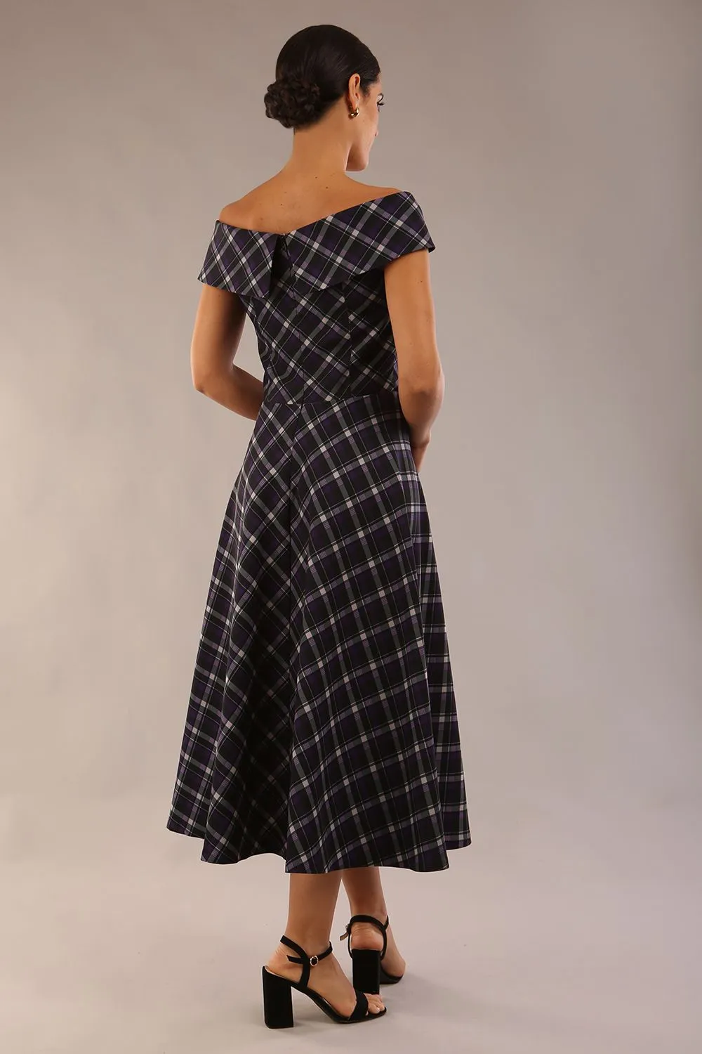 (PRE-ORDER) Montclair Tartan Off-Shoulder Midi Dress