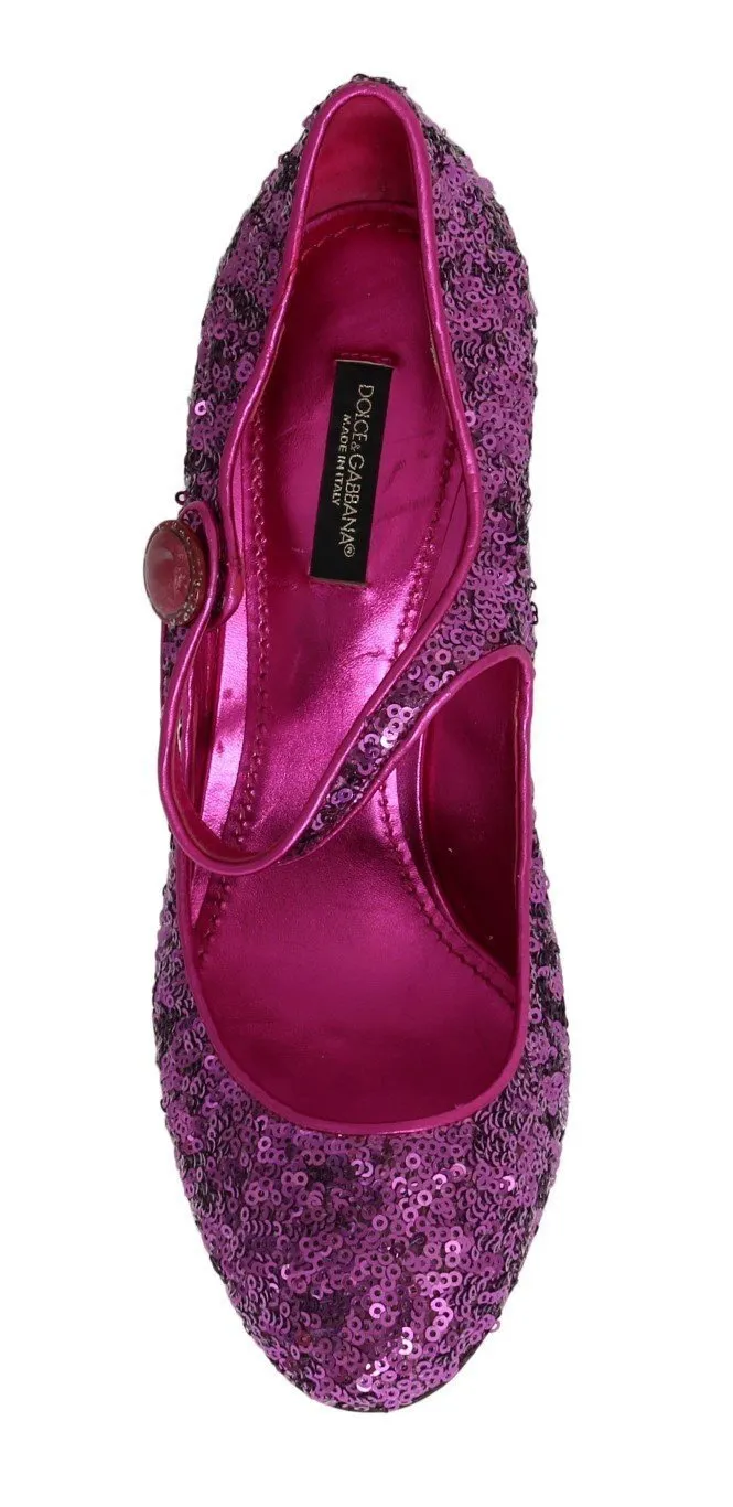Purple Sequined Mary Janes Leather Shoes