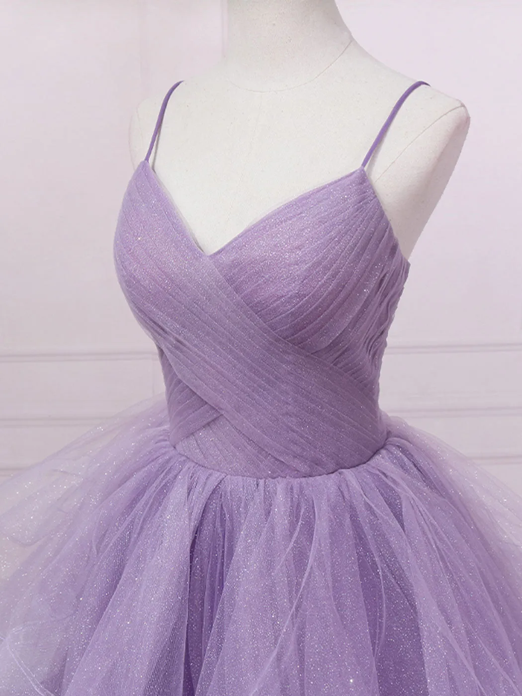 Purple v neck tulle long prom dress, purple tulle formal dress