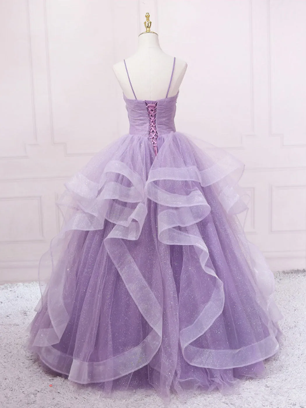 Purple v neck tulle long prom dress, purple tulle formal dress