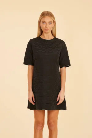 Quilted Nylon and Faux Leather Trim Dress - Black