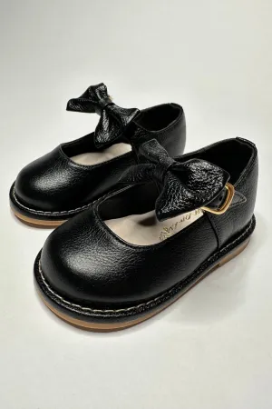 "Beth" Black Leather Bow Shoes