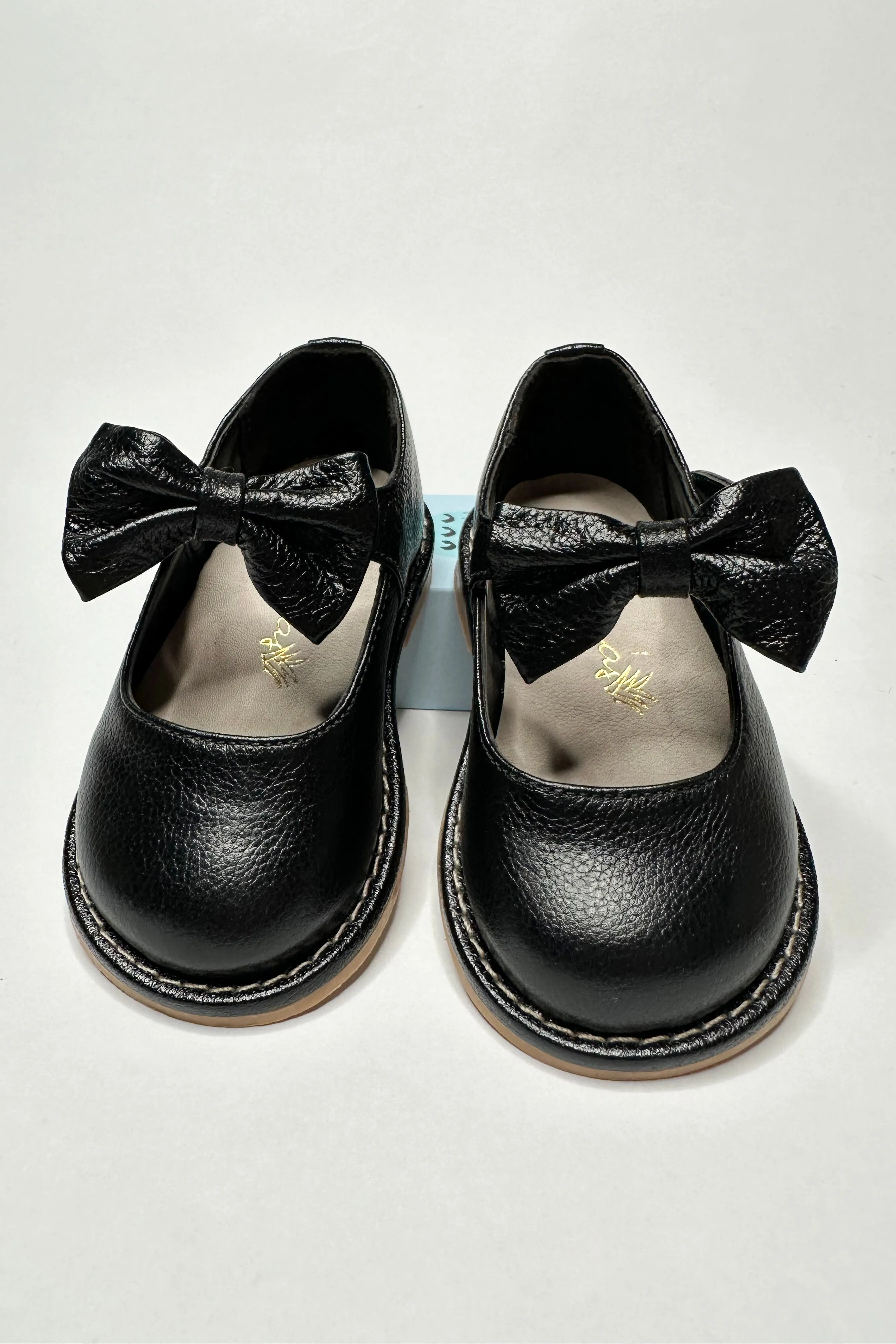 "Beth" Black Leather Bow Shoes