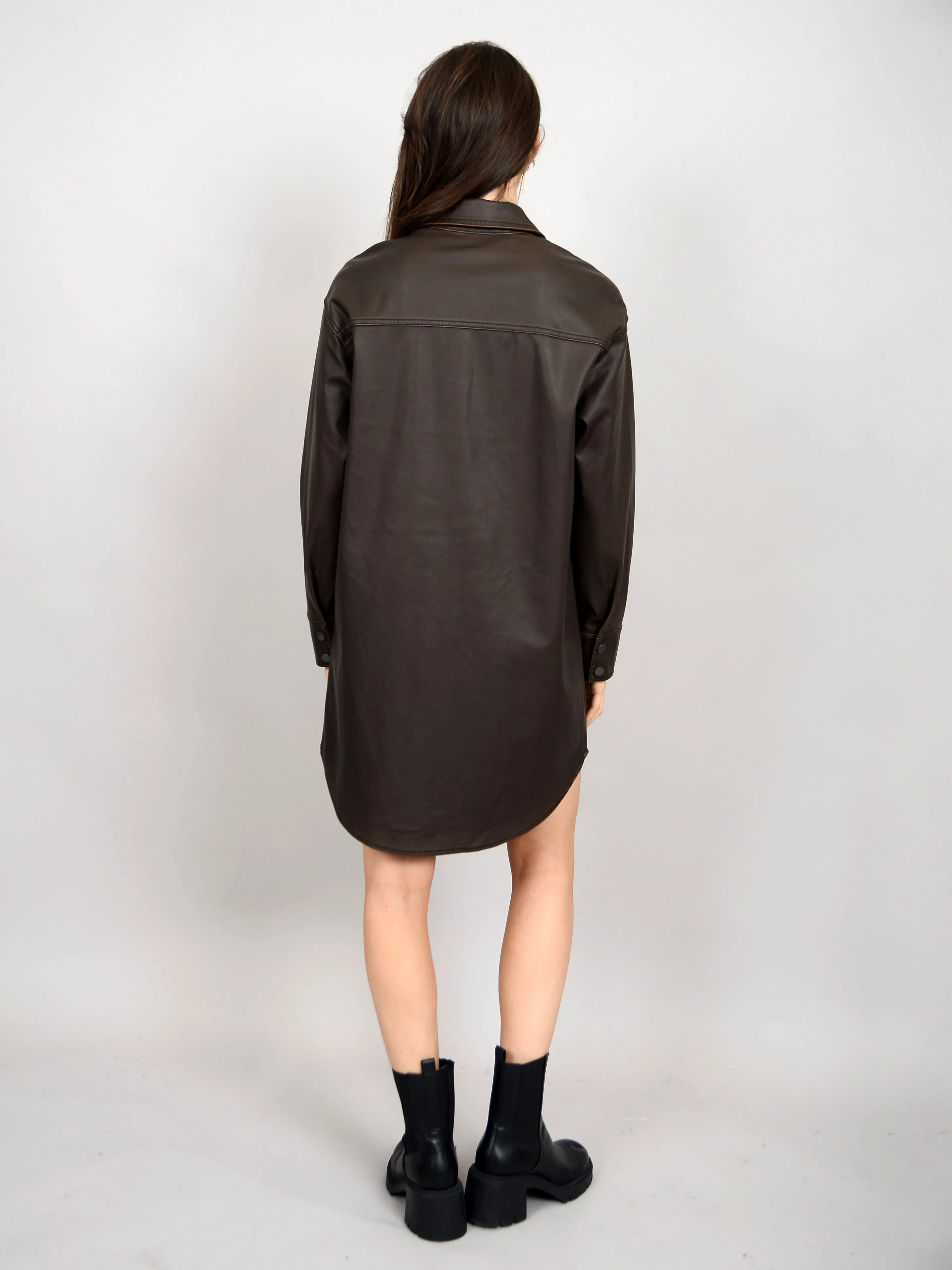 RD STYLE Distressed Faux Leather Shirt Dress