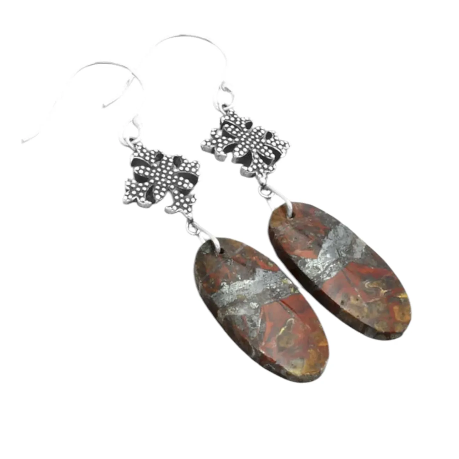 Red Brecciated Jasper Solid 925 Sterling Silver Earrings
