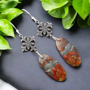 Red Brecciated Jasper Solid 925 Sterling Silver Earrings
