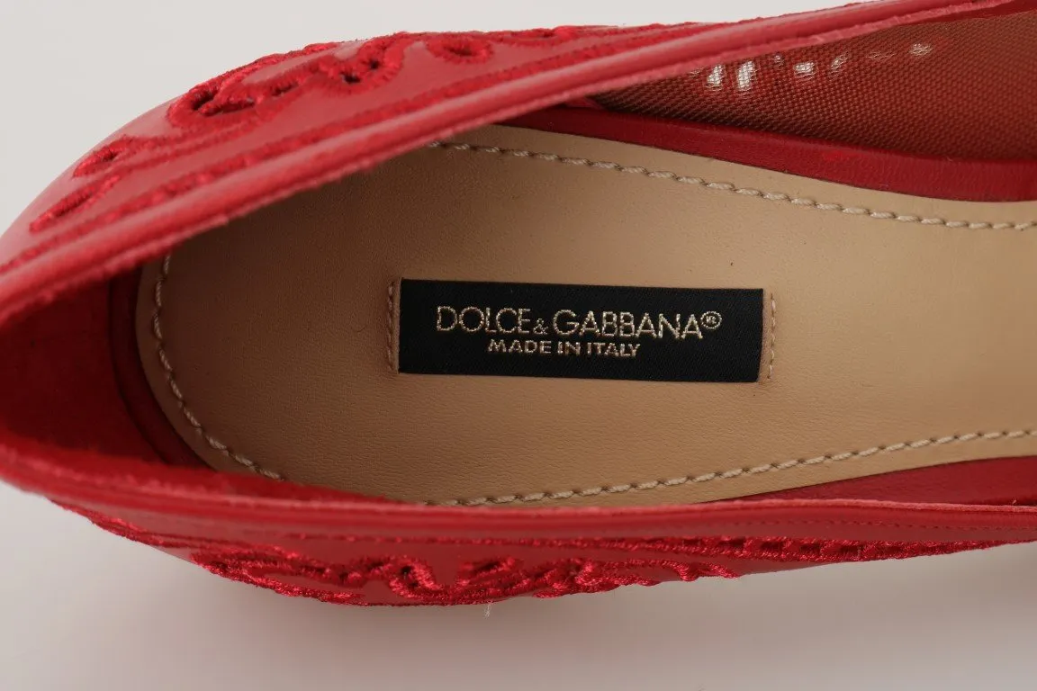 Red Leather Floral Cutout Pumps