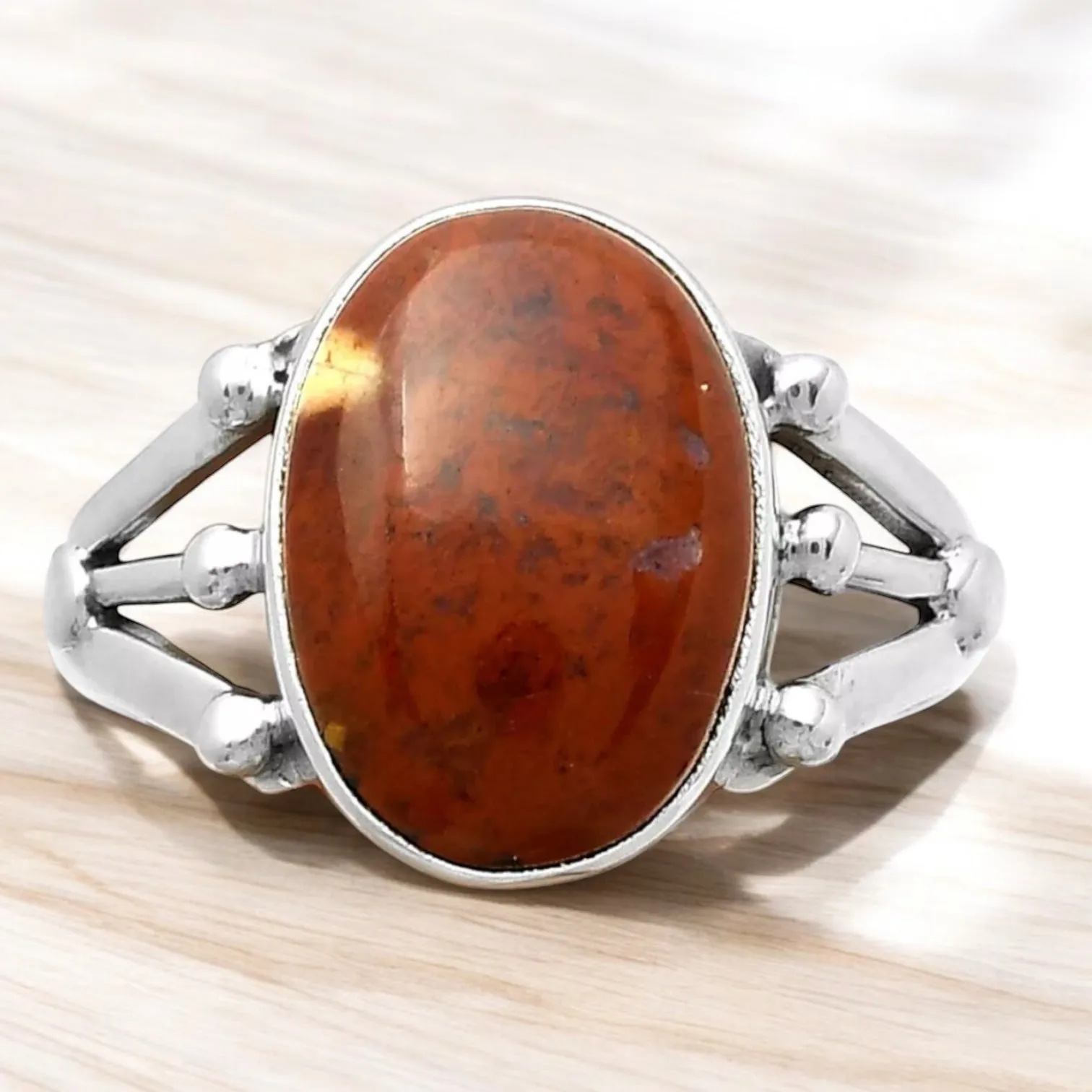 Red Moss Agate Solid 925 Sterling Silver Ring 9.5