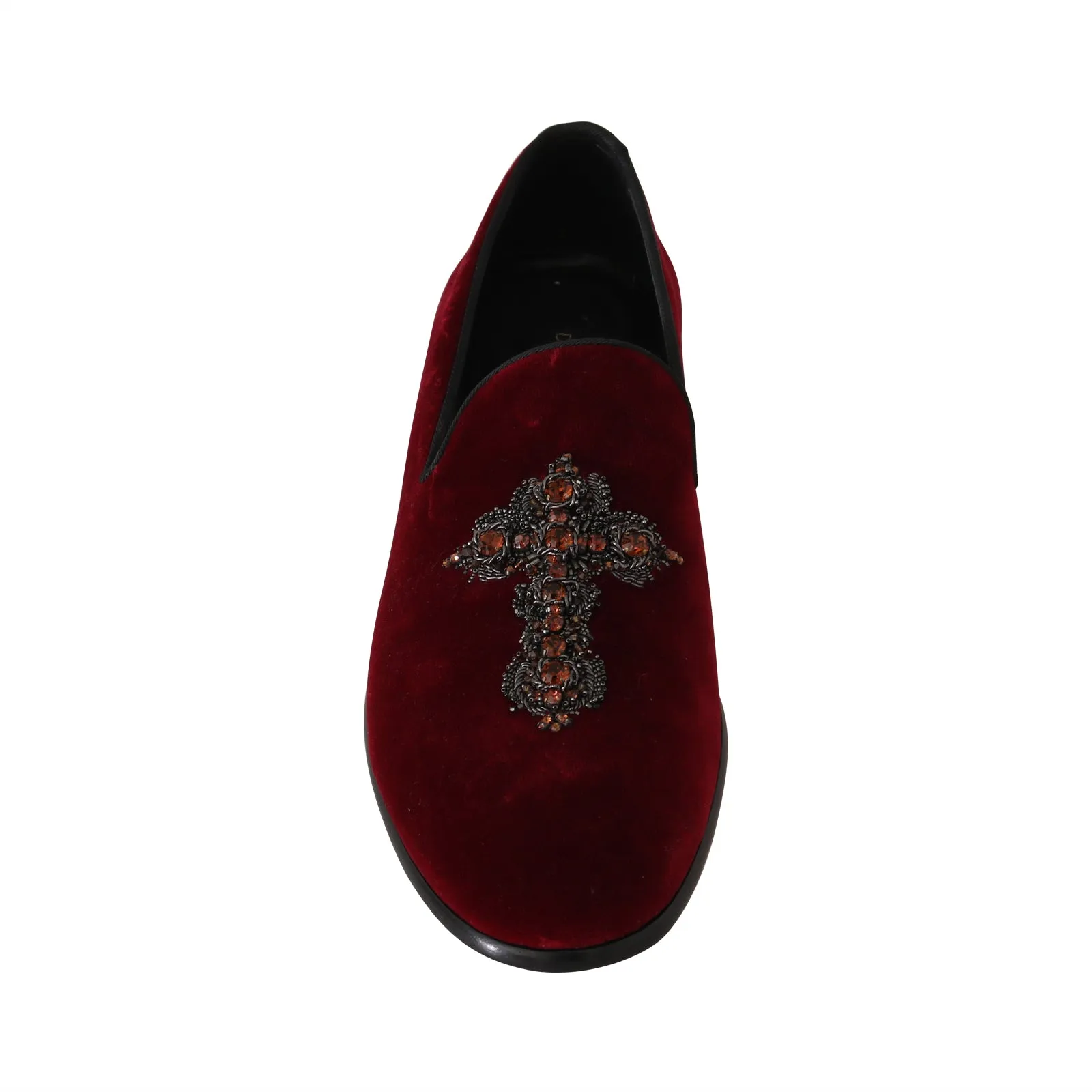 Red Velvet Crystal Cross Loafers Shoes