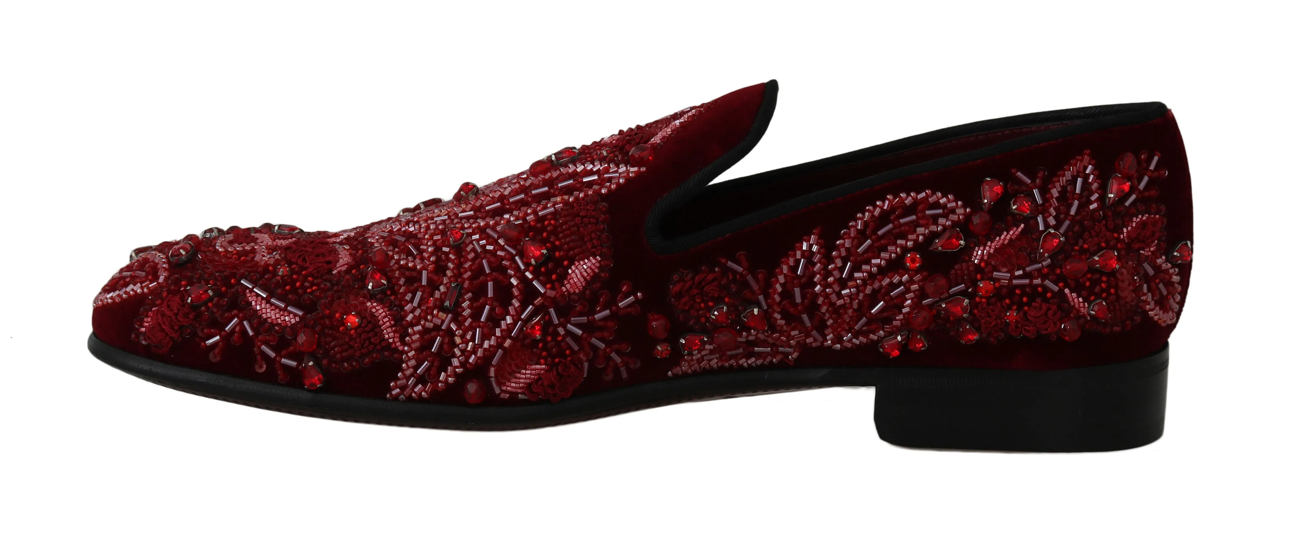 Red Velvet Crystal Sequined Loafers