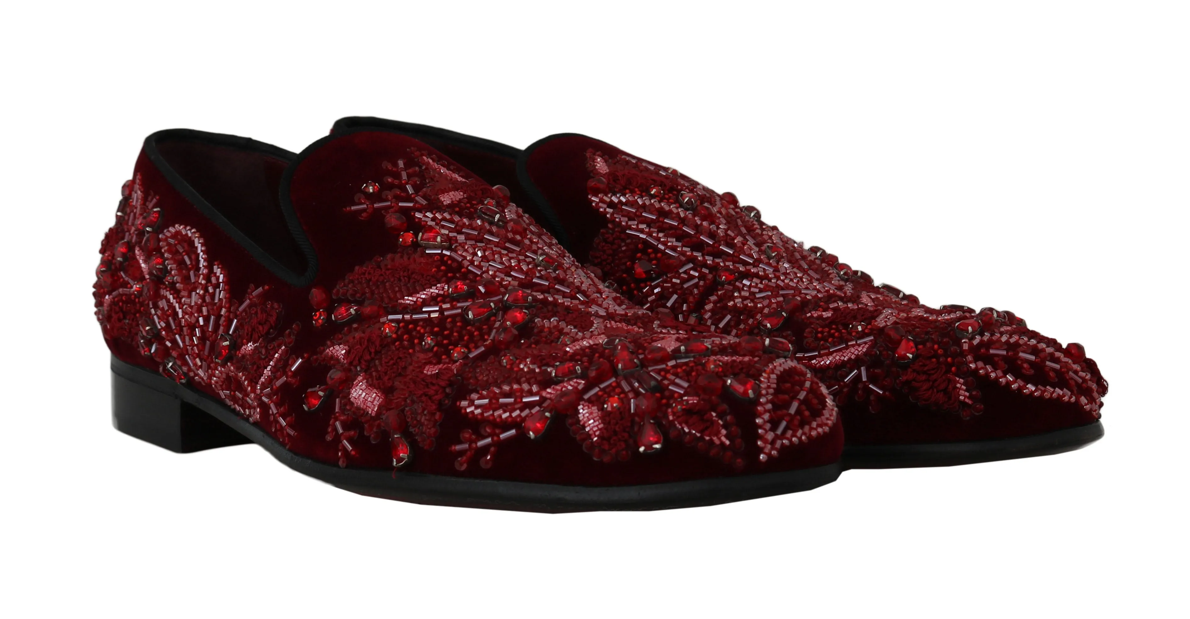 Red Velvet Crystal Sequined Loafers