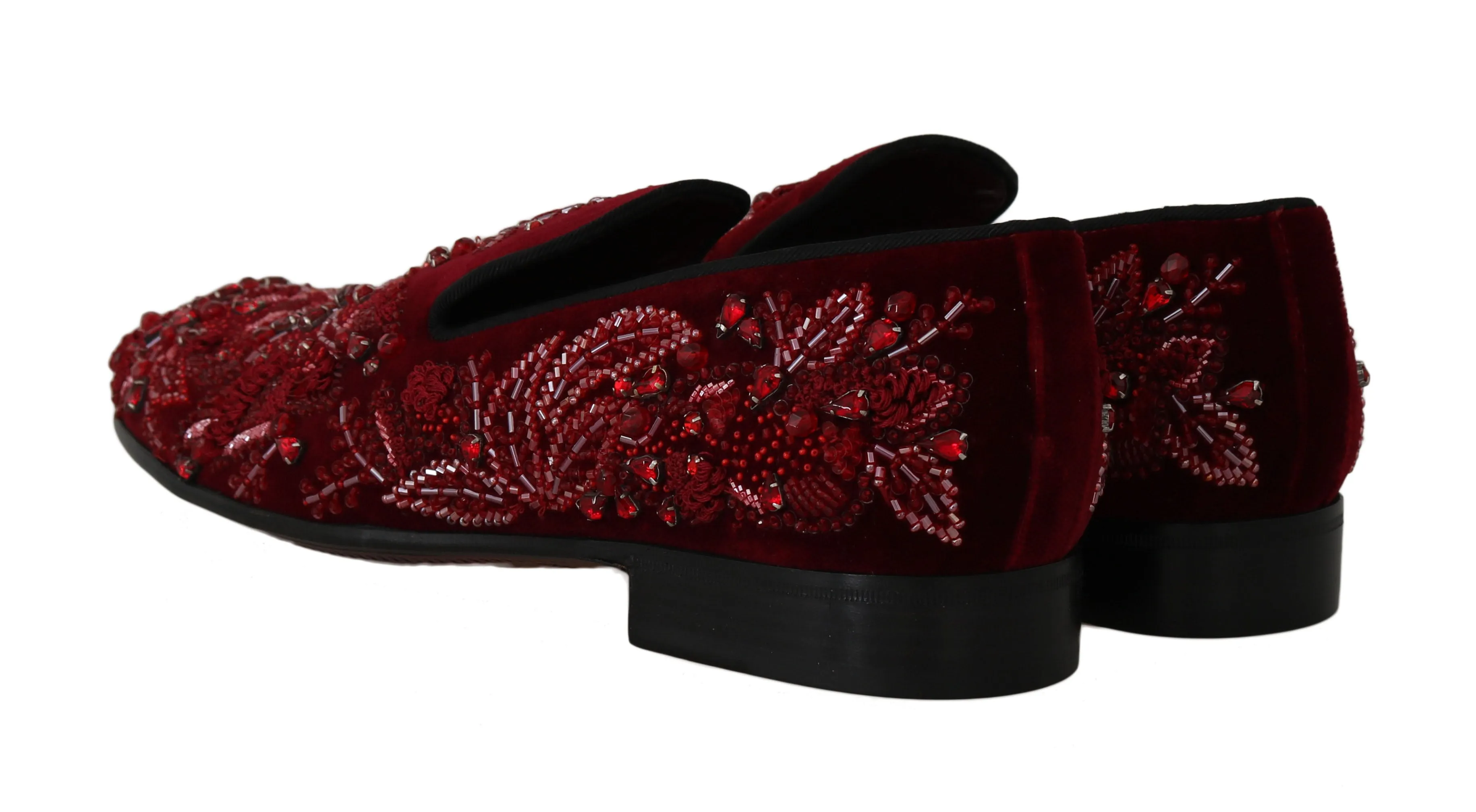 Red Velvet Crystal Sequined Loafers