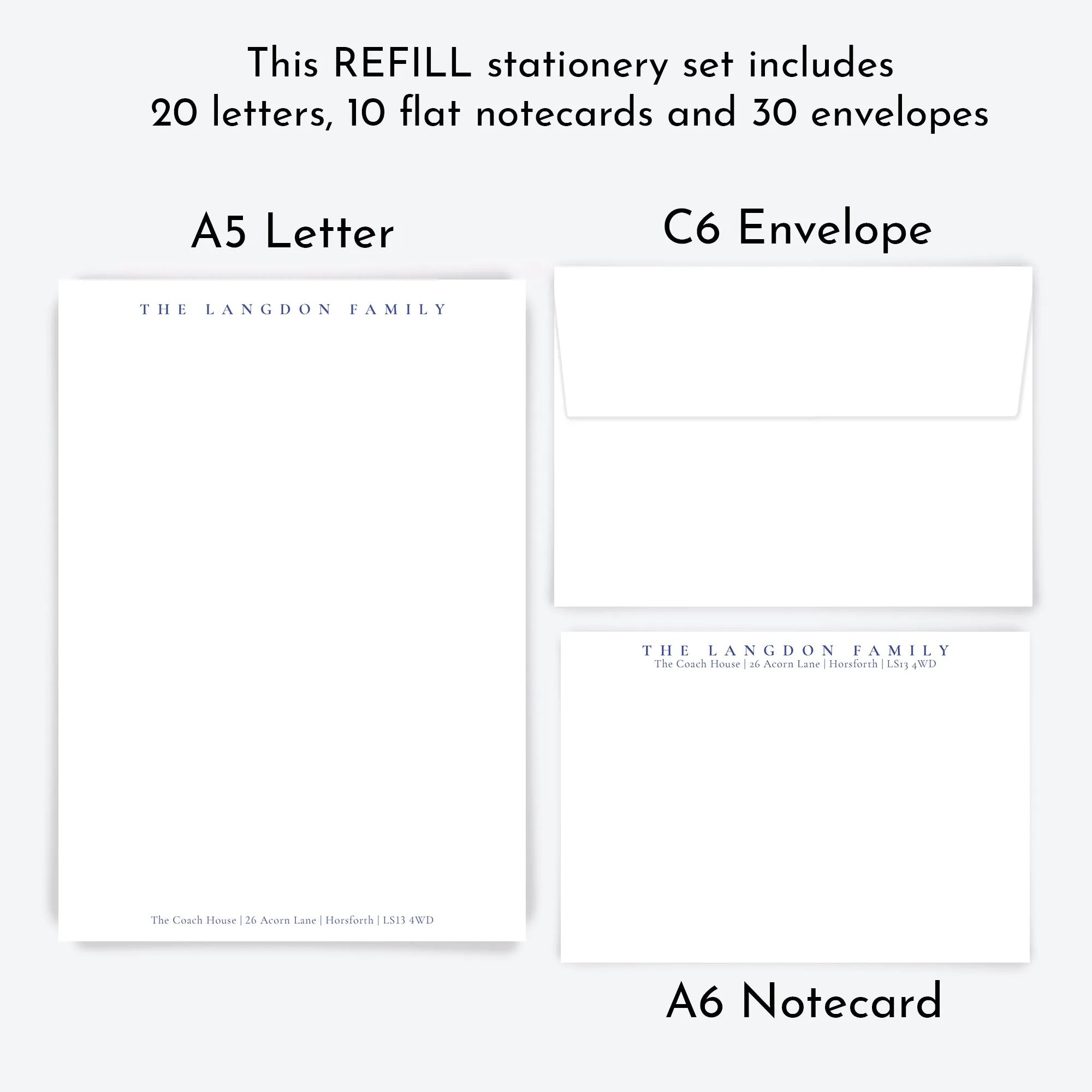 REFILL - Personalised Letter & Card Writing Stationery Gift Set - 'Oxford'