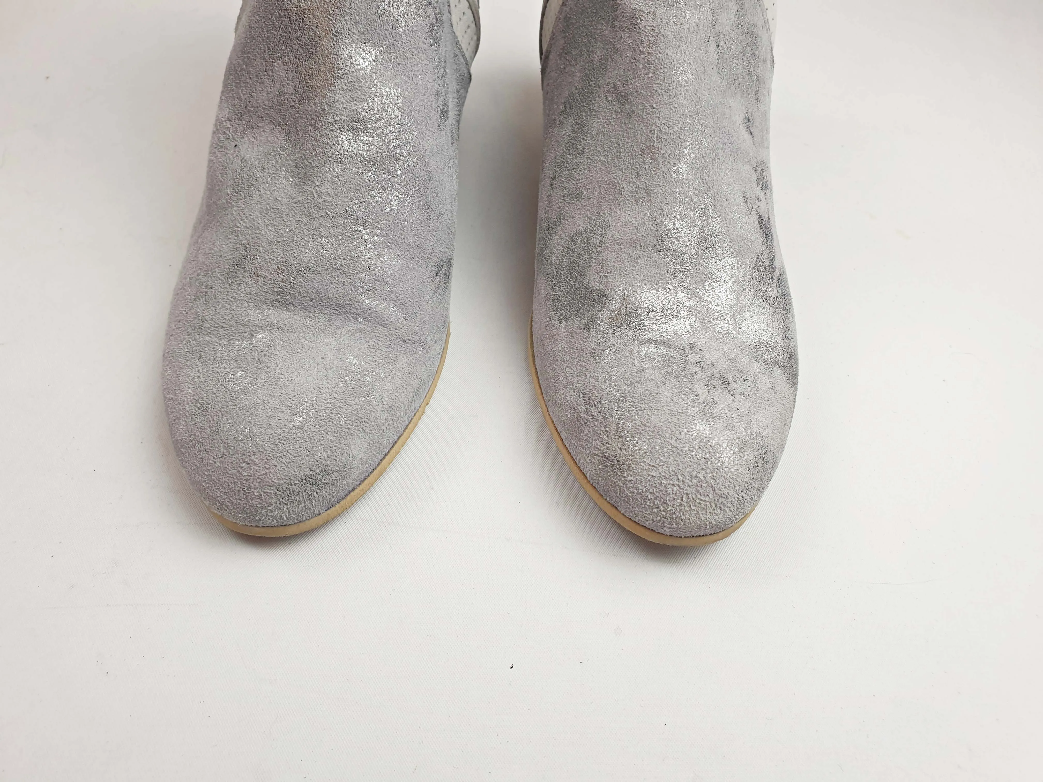 Roby & Pier grey sparkly leather low heel boots size 37
