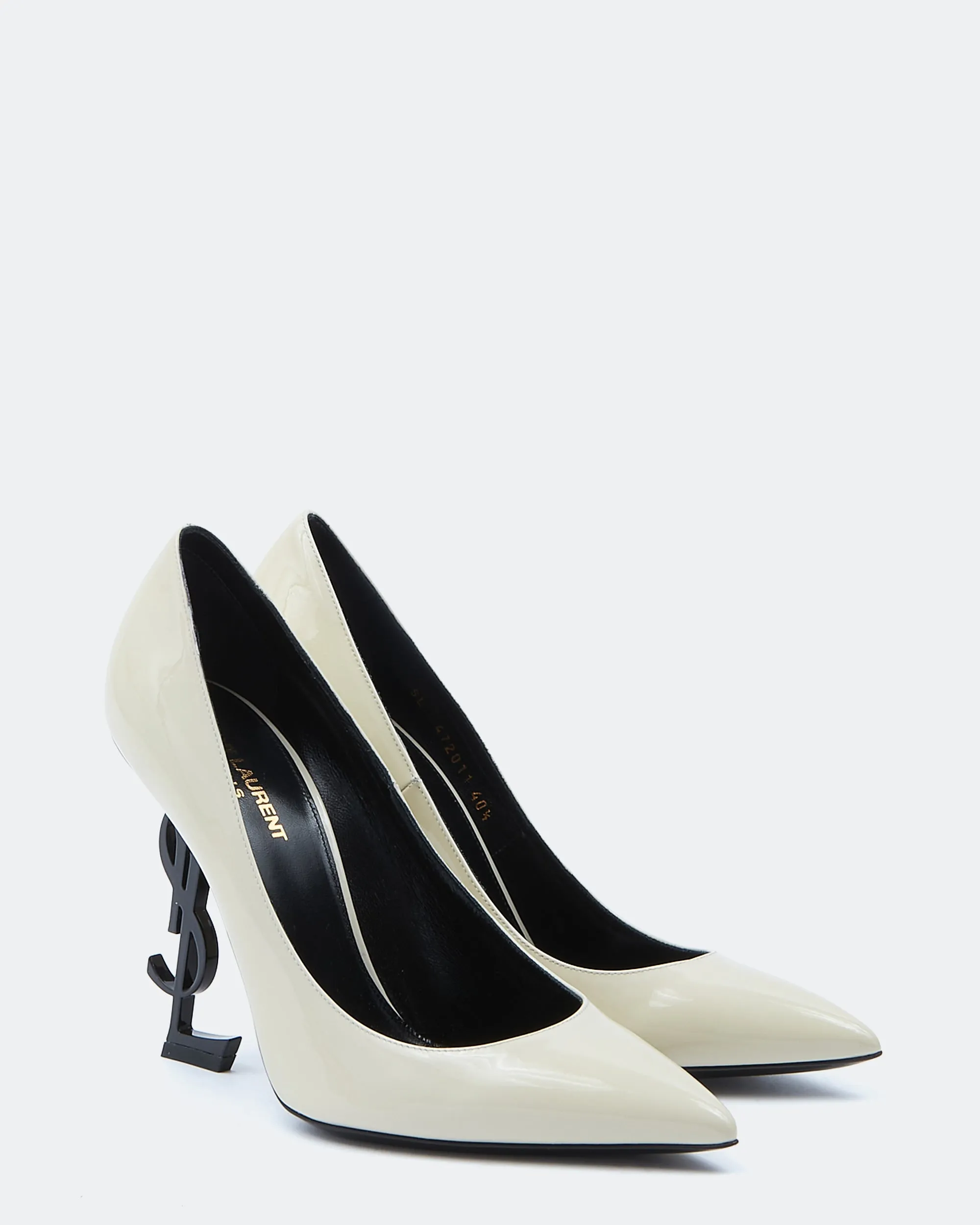 Saint Laurent Cream Patent Logo Point Toe Heel - 40.5