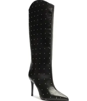 Schutz Maryana Leather Studded Boots - Black