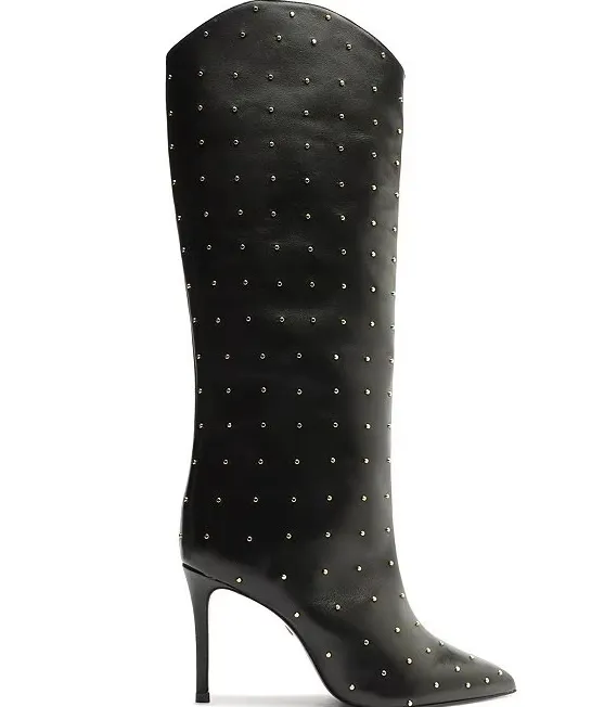 Schutz Maryana Leather Studded Boots - Black