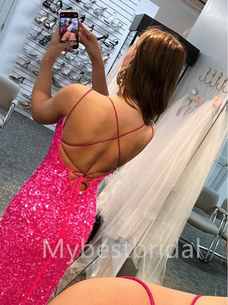 Sexy Spaghetti straps Side slit Sleeveless Mermaid Prom Dresses , PDS0371