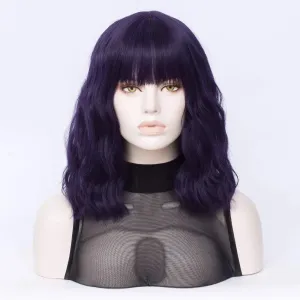 Short Bob Wavy Purple Hair Wig with Bang