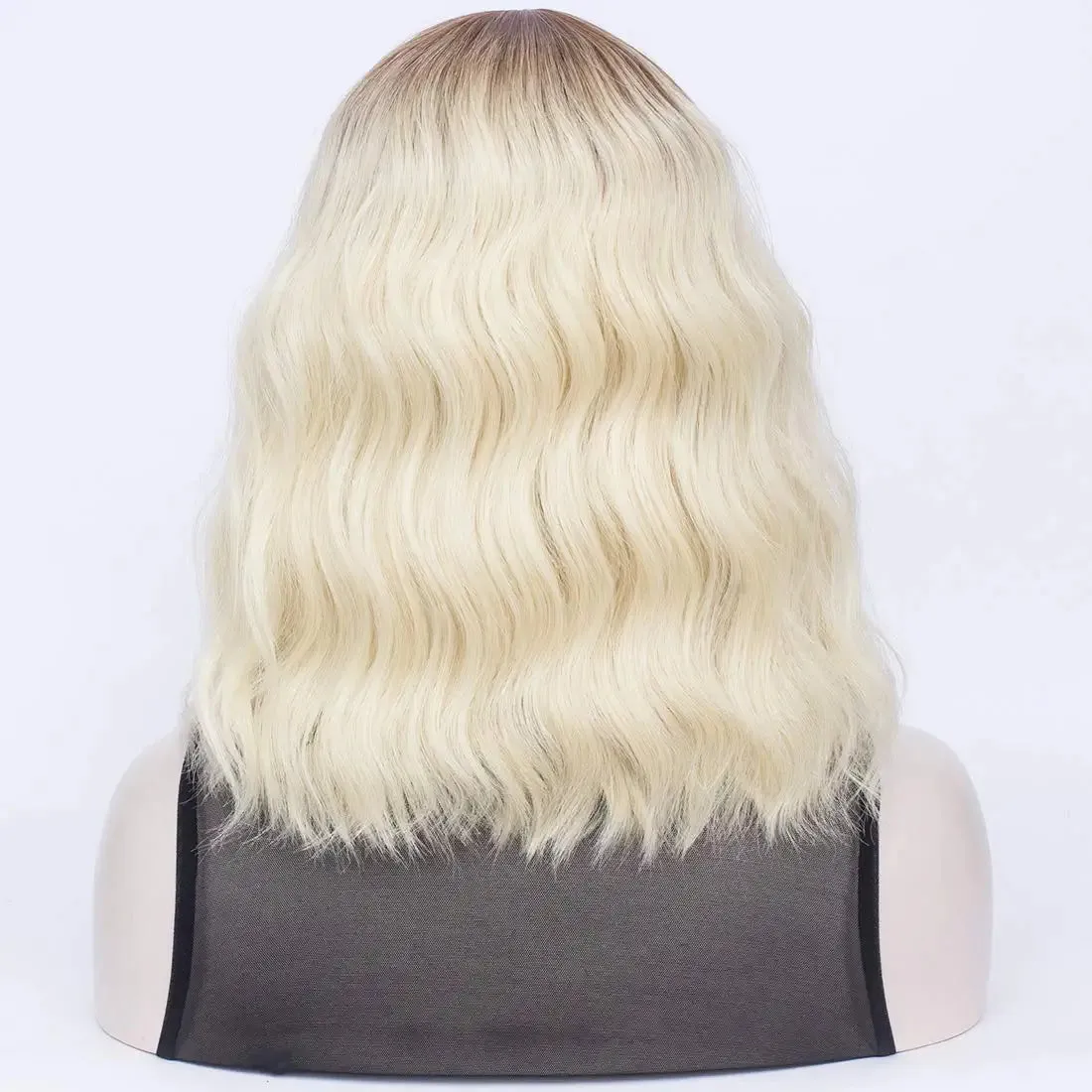 Short Ombre Blonde Wavy Hair Wig with Bang
