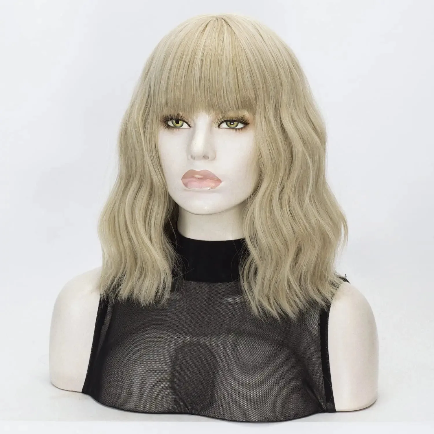 Short Wavy Blonde Wig With Bang