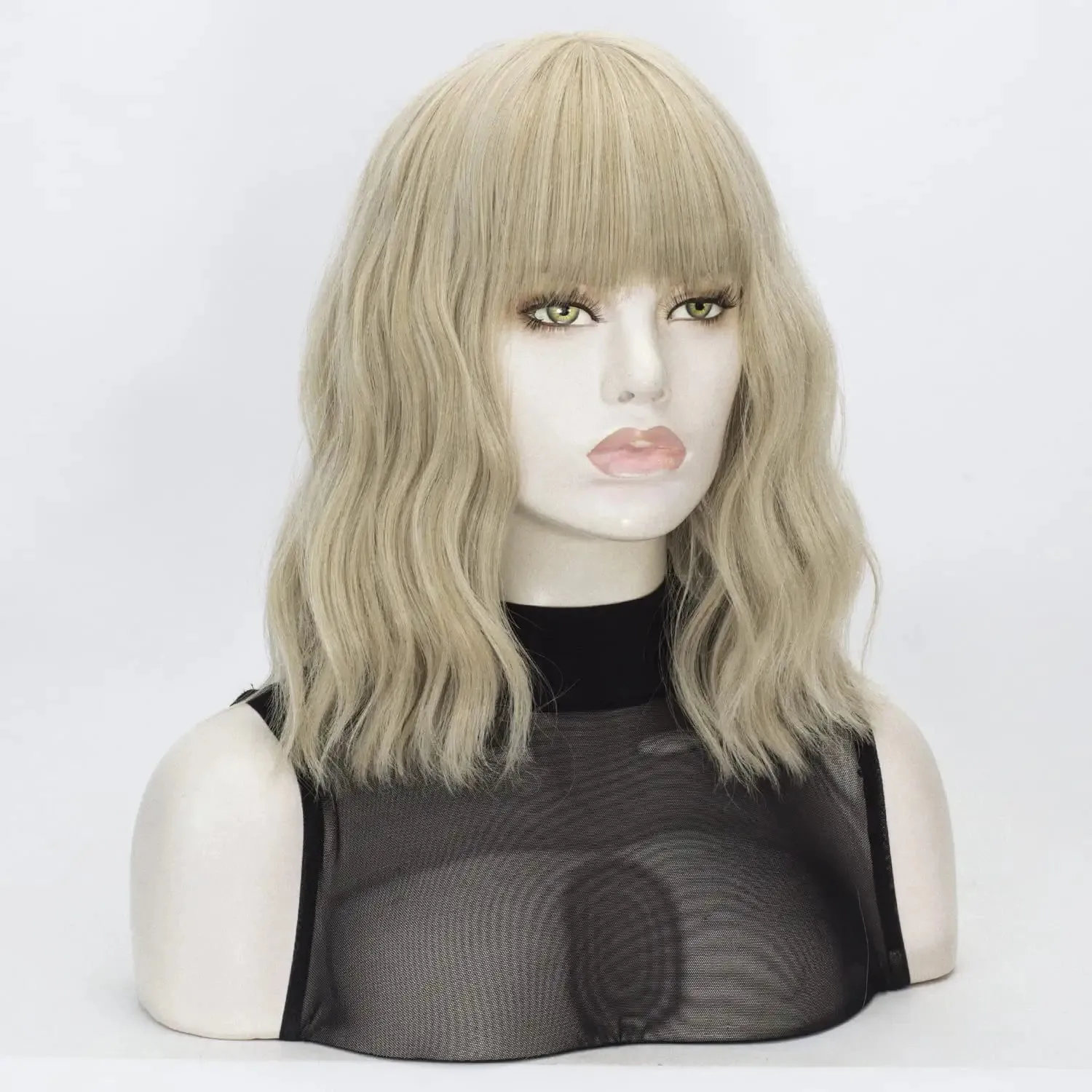 Short Wavy Blonde Wig With Bang
