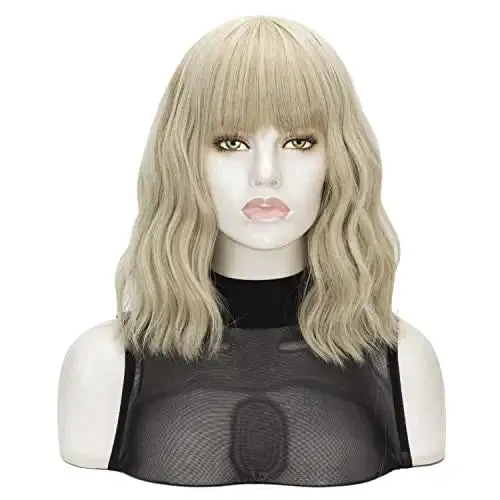 Short Wavy Blonde Wig With Bang