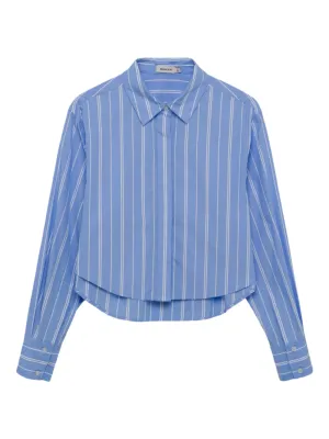 Simkhai Renata Cropped Button Down Shirt Wide Oxford Blue Stripe