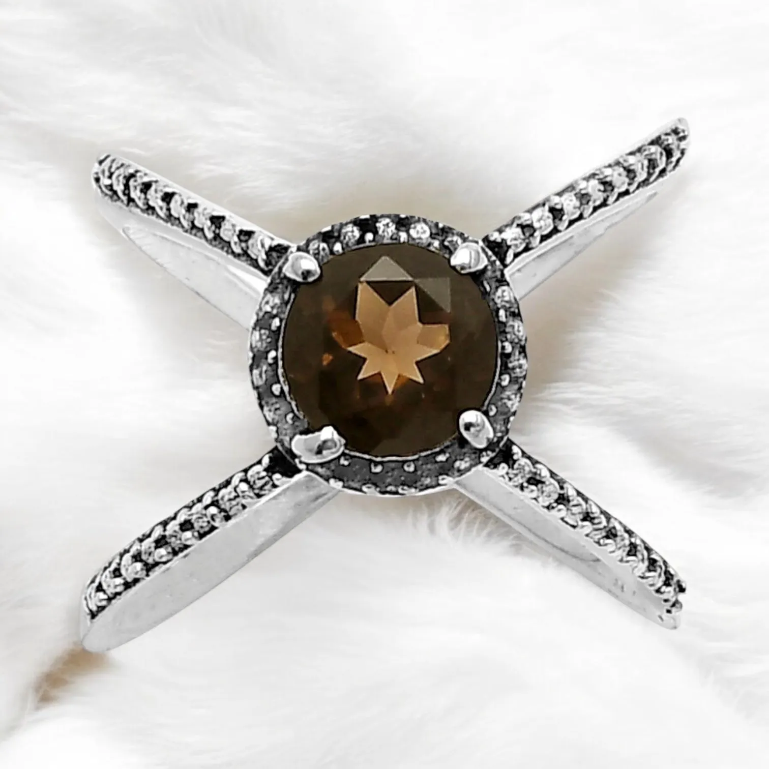Smoky Topaz Solid 925 Sterling Silver Ring 7.5