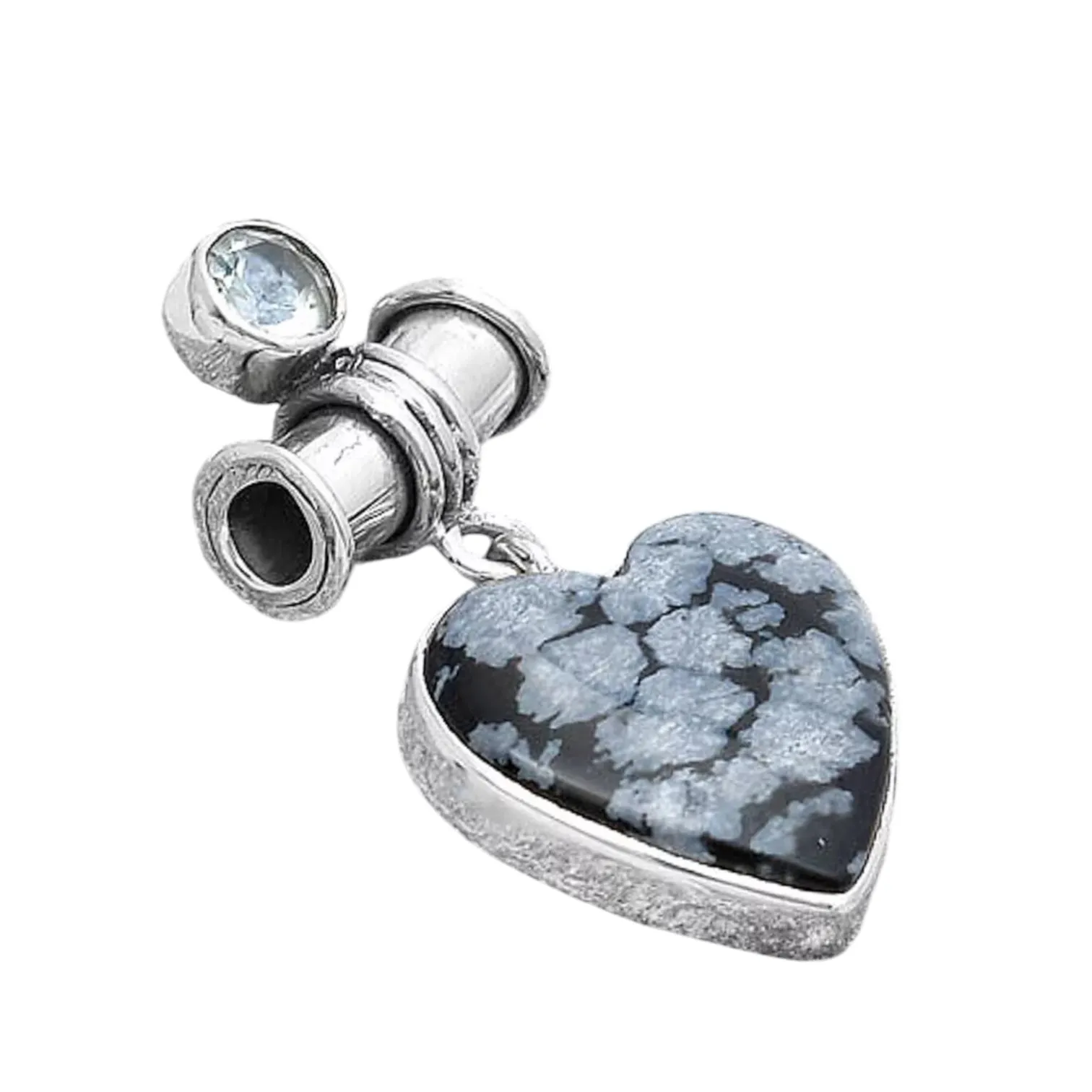 Snowflake Black Obsidian & Blue Topaz Solid 925 Sterling Silver Pendant