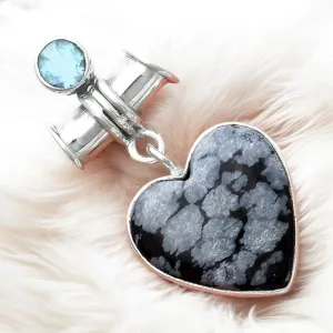 Snowflake Black Obsidian & Blue Topaz Solid 925 Sterling Silver Pendant