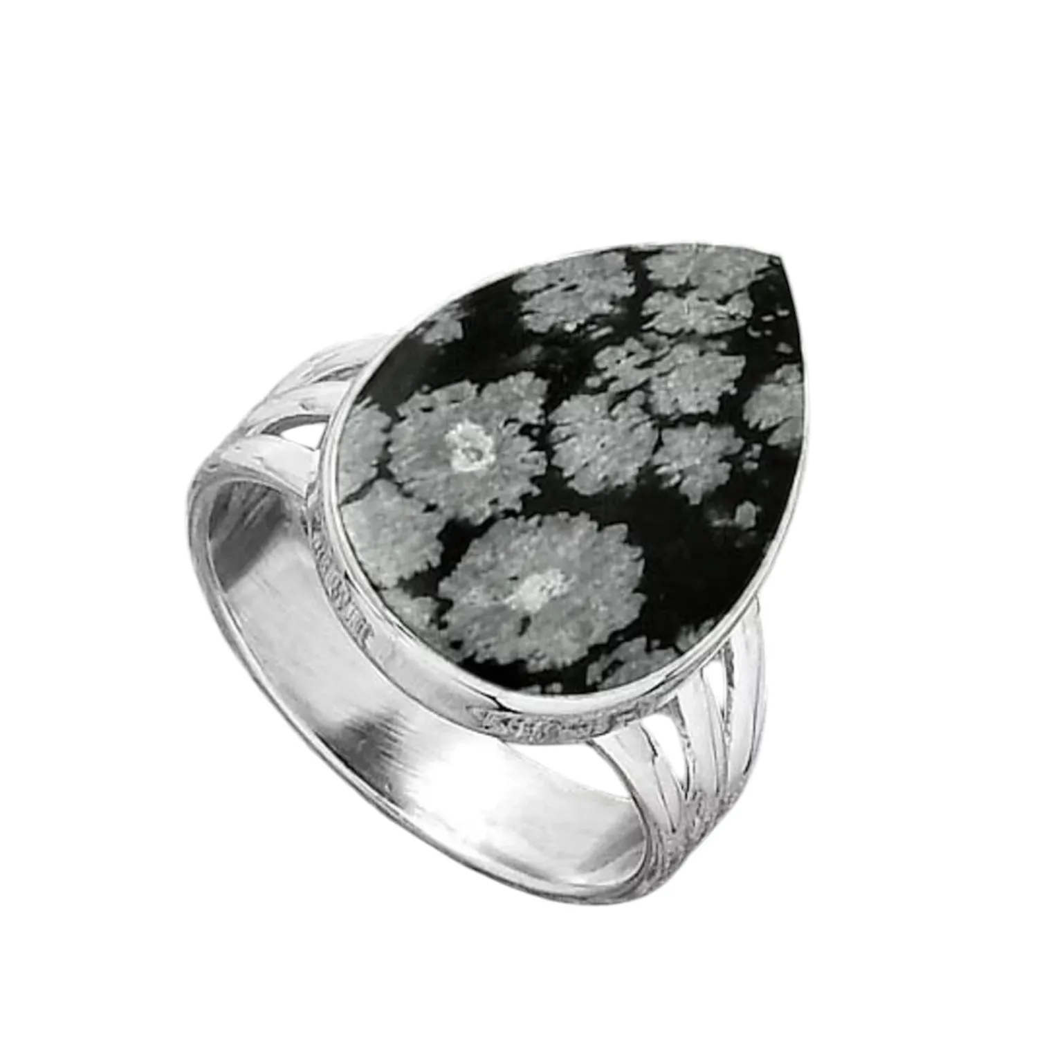 Snowflake Obsidian Solid 925 Sterling Silver Ring 7.5