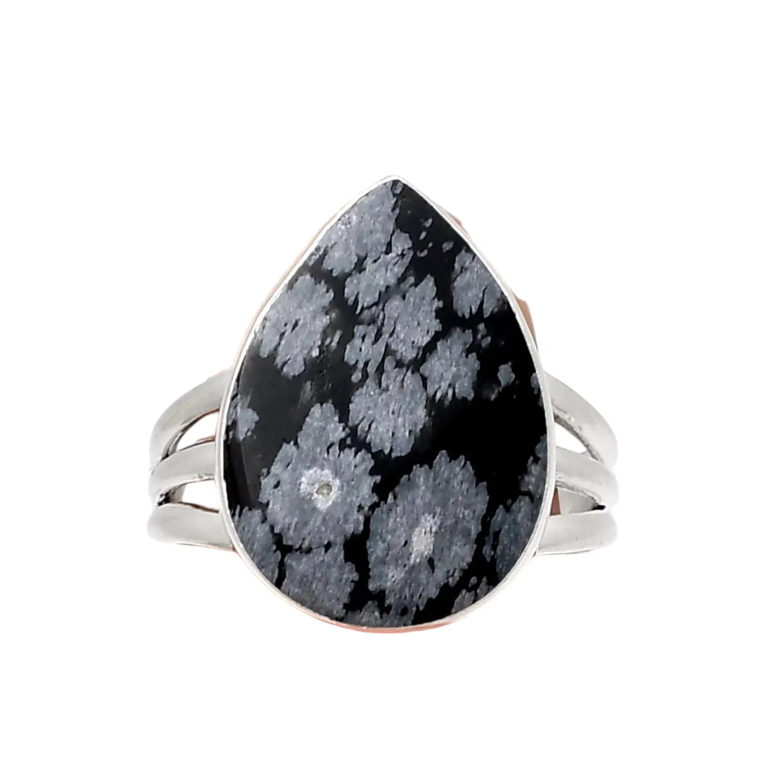 Snowflake Obsidian Solid 925 Sterling Silver Ring 7.5