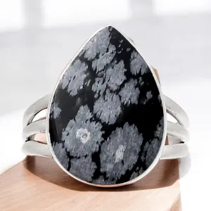 Snowflake Obsidian Solid 925 Sterling Silver Ring 7.5