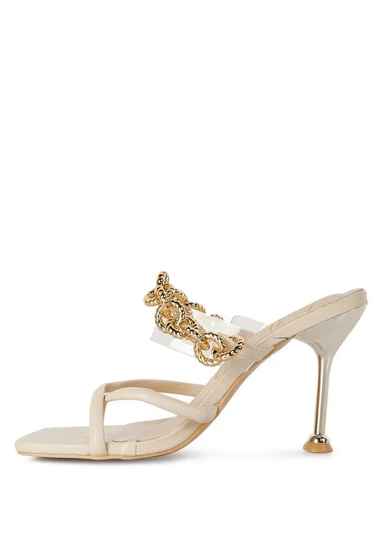 Social Bee Link Chain Embellished Heel Sandals
