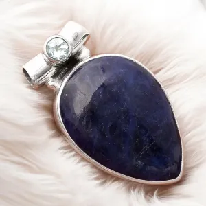 Sodalite & Blue Topaz Solid 925 Sterling Silver Pendant