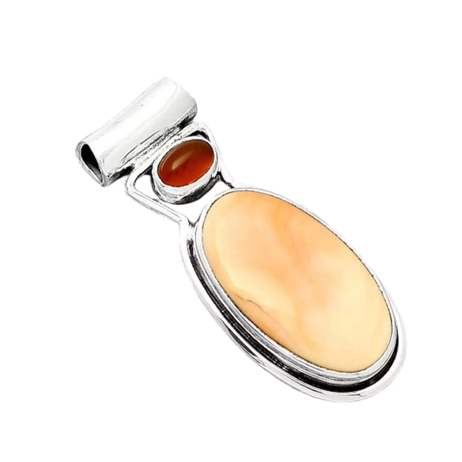 Spiny Oyster & Carnelian Solid 925 Sterling Silver Pendant